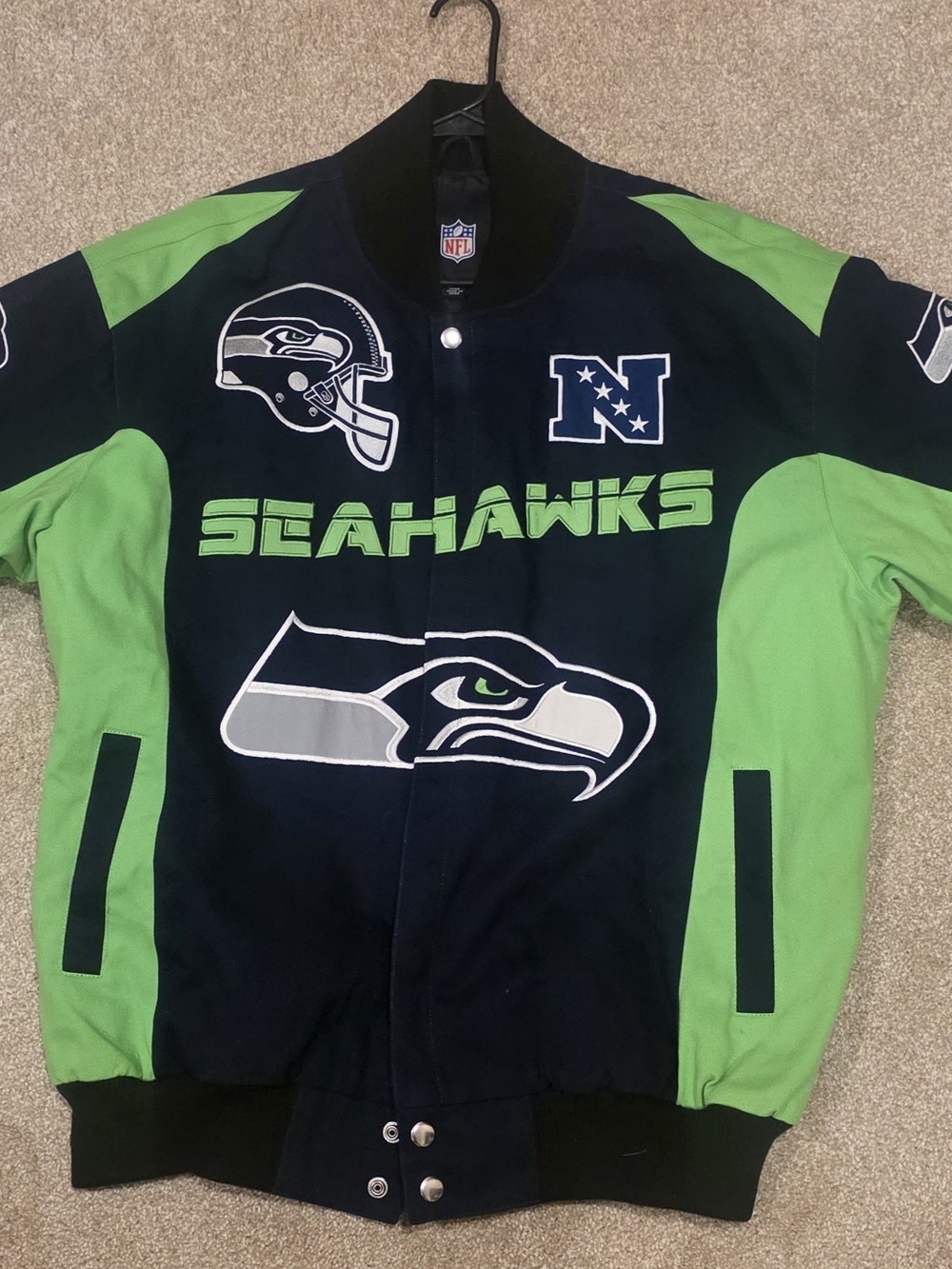 Seattle Seahawks NFL Jacket - Navy & Green Team Jacket - Men's XL